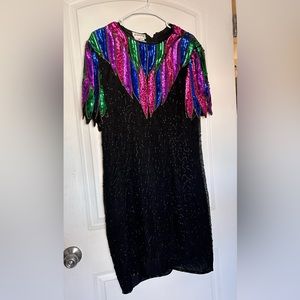 Stenay Vintage black beading with Colorful Sequins Dress size XL ,fits like a L